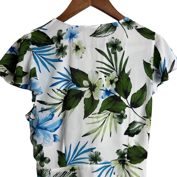 Banana Republic Tropical Floral Print Wrap Top Short Sleeve Size S Casual Ruffle - Picture 9 of 12